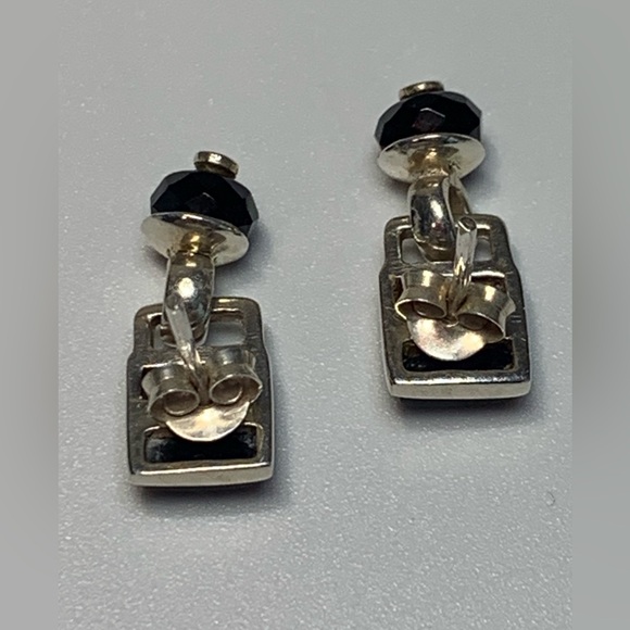 Silpada Rare VHTF Sterling Silver Square Onyx w/Faceted Onyx Bead Post Earrings - Picture 2 of 12